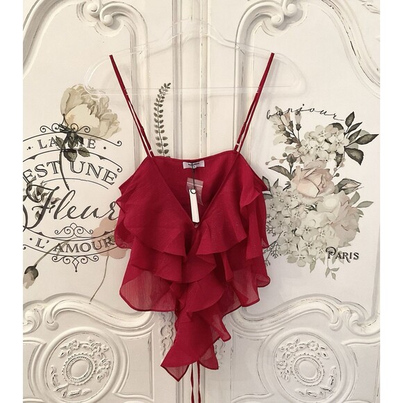 Rumored Tango Tank Red Shimmer Ruffled Women's Adj. Straps, Size S NWT - Picture 6 of 12